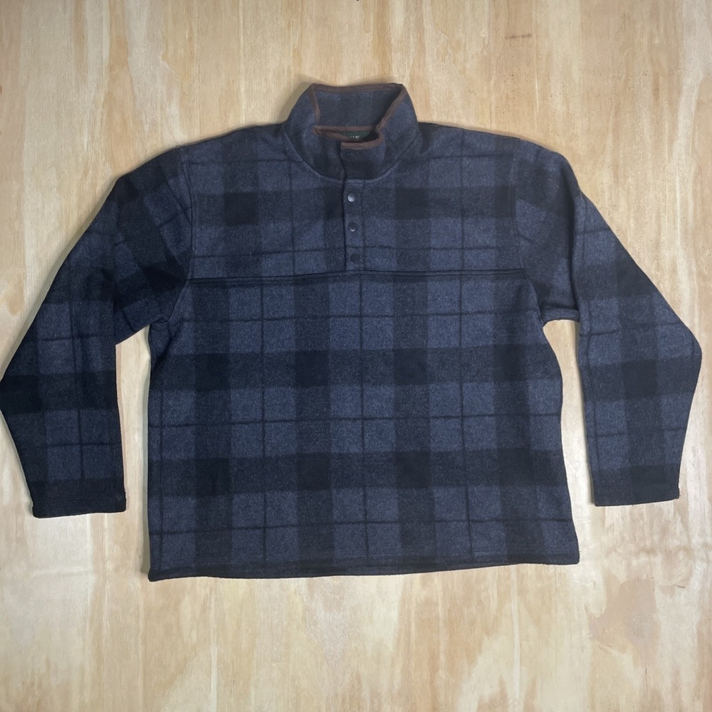 Orvis Buffalo Plaid Fleece Press Stud Snap Jacket Pullover Cowboy Rustic